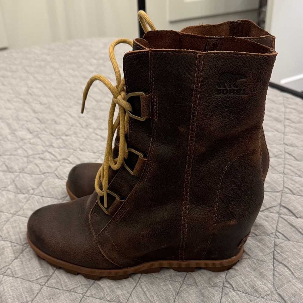 Sorel Dark Brown Lace-Up Wedge Boots